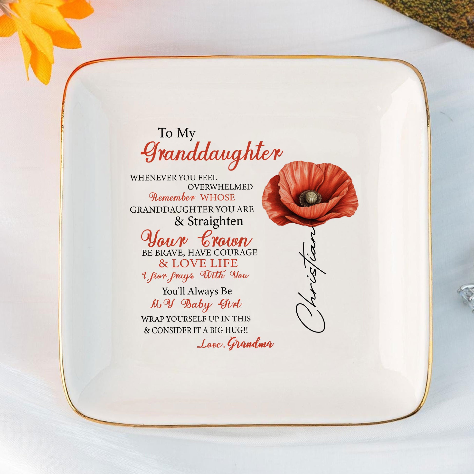 Personalized Ring Dish To my Granddaughter Customized Ceramic Jewelry Tray, Gift For Granddaughter, Wedding Gift - LuthCreative