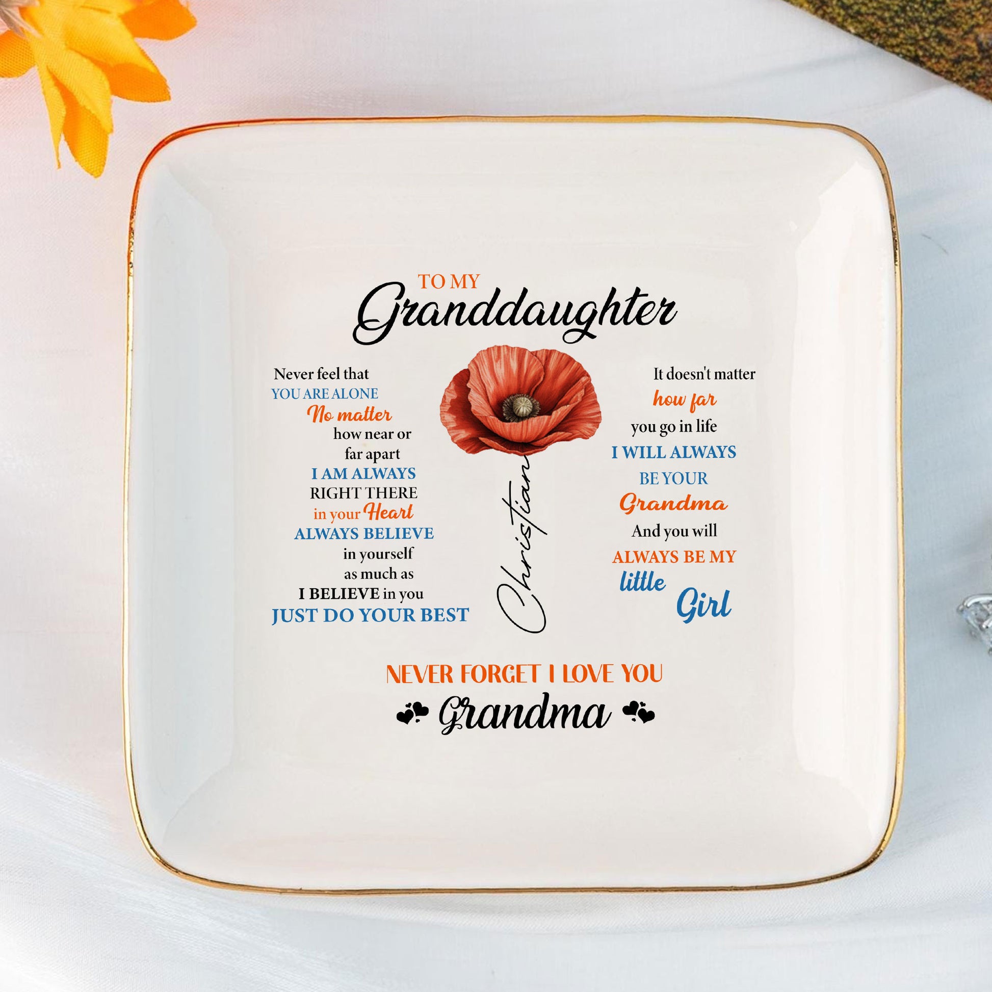 Personalized Ring Dish To my Granddaughter Customized Ceramic Jewelry Tray, Gift For Granddaughter, Wedding Gift - LuthCreative