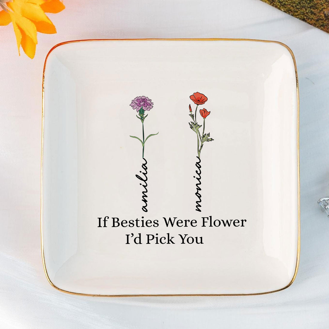 Personalized Ring Dish If Besties Were Flowers I'd Pick You Customized Ceramic Jewelry Dish, Gift For Friends - LuthCreative