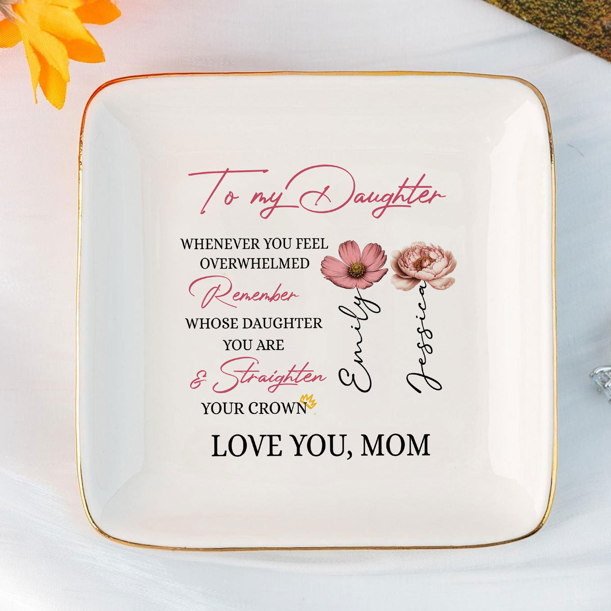 Personalized Wedding Gift Ring Dish To My Daughter Customized Ceramic Jewelry Tray, Gift For Daughter, Wedding Gift - LuthCreative