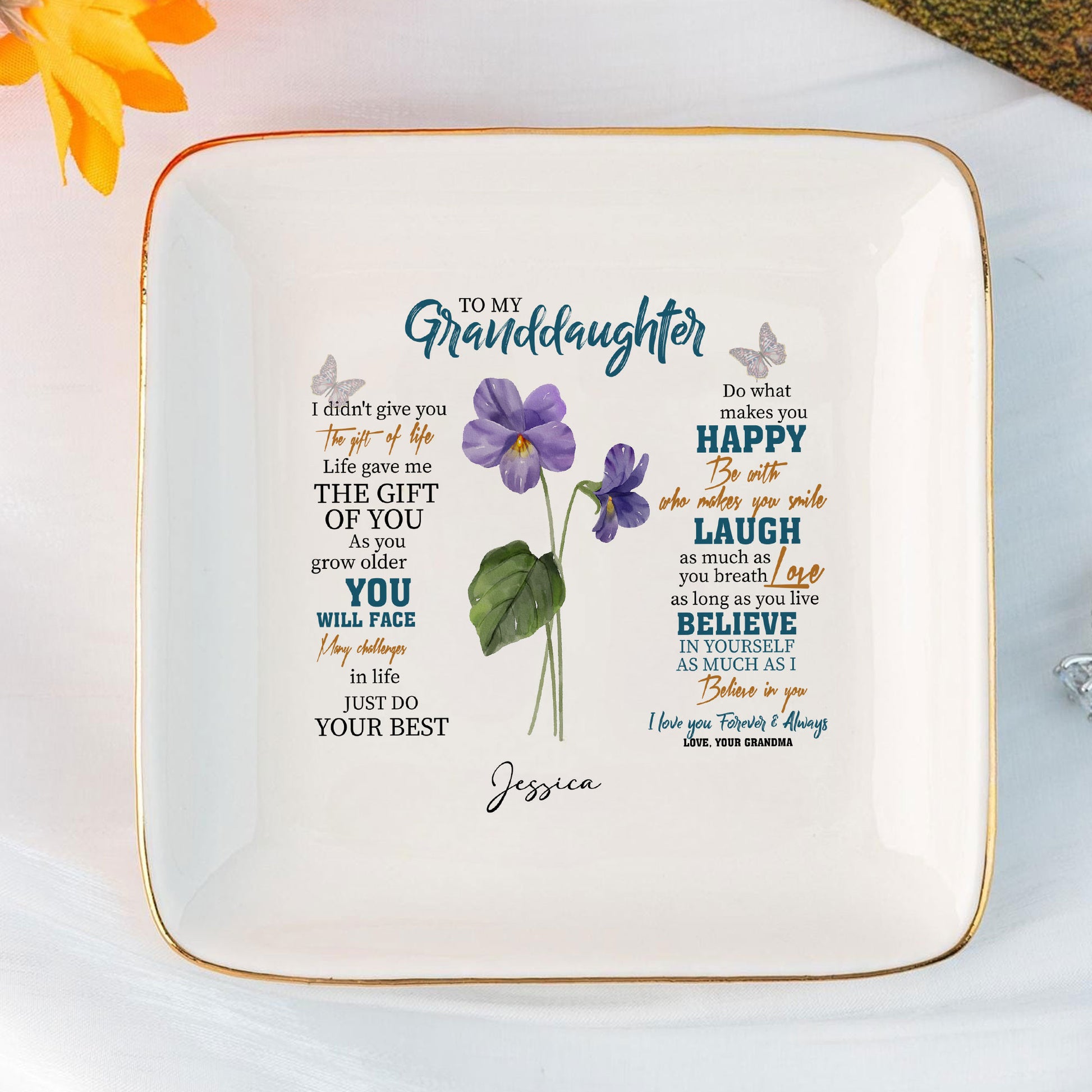 Personalized Ring Dish To My Granddaughter Customized Ceramic Jewelry Tray, Gift For Granddaughter, Wedding Gift - LuthCreative