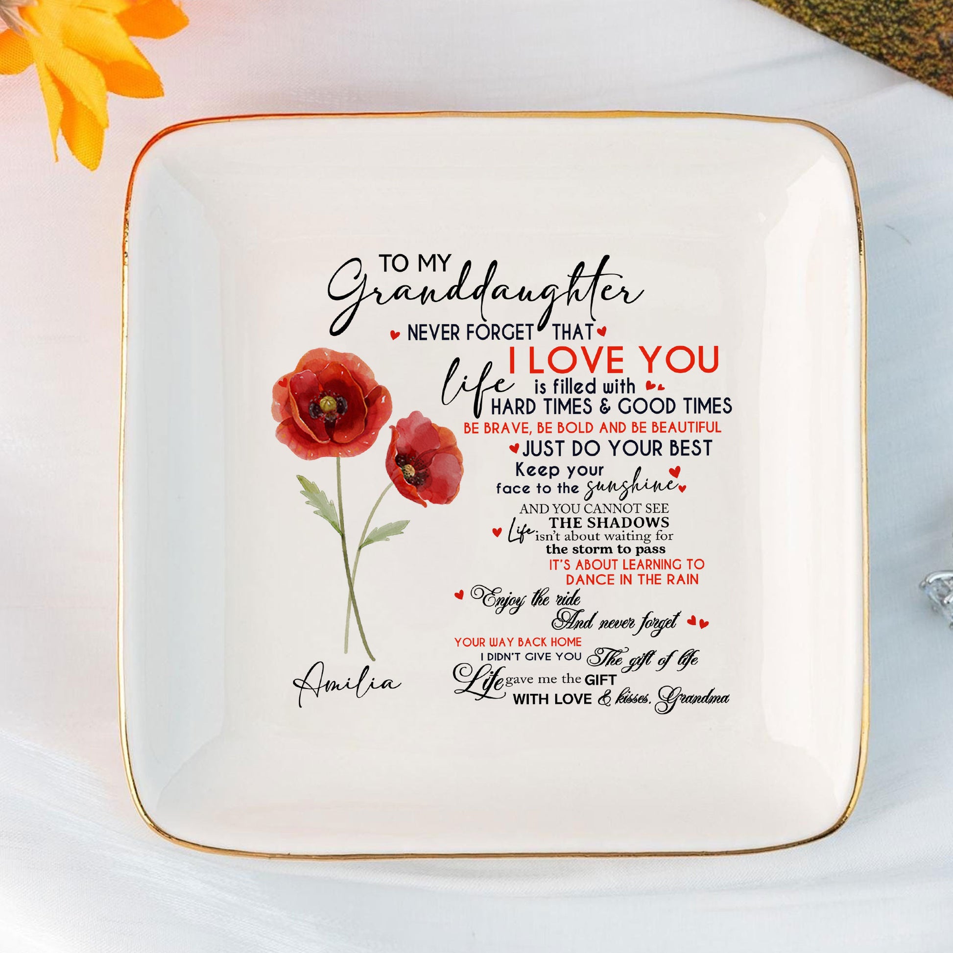 Personalized Ring Dish To My Granddaughter Never Forget That I Love You Customized Ceramic Jewelry Tray, Gift For Granddaughter, Wedding Gift - LuthCreative