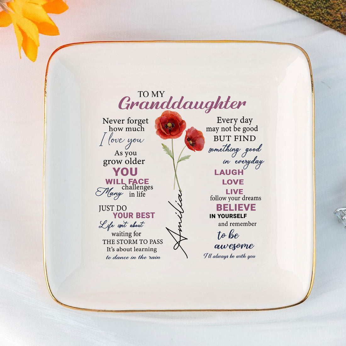 Personalized Ring Dish To My Granddaughter Never Forget Customized Ceramic Jewelry Tray, Gift For Granddaughter, Wedding Gift - LuthCreative