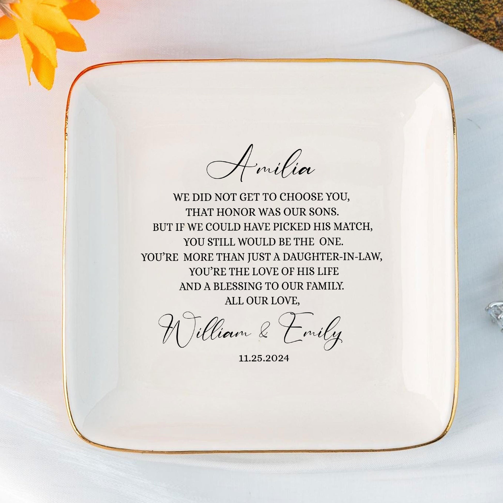 We Did not Get to Choose You Daughter In Law Gift From Parents Of The Groom-Personalized Jewelry Dish-Wedding Gifts For Bride - LuthCreative