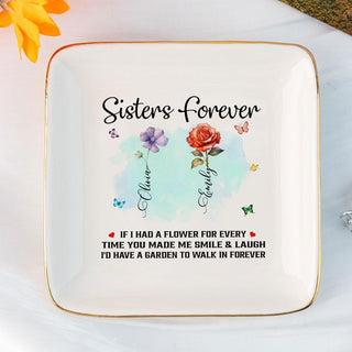 Personalized Sister Forever Jewelry Dish, Sister Birthday Month Flower Garden Jewelry Holder