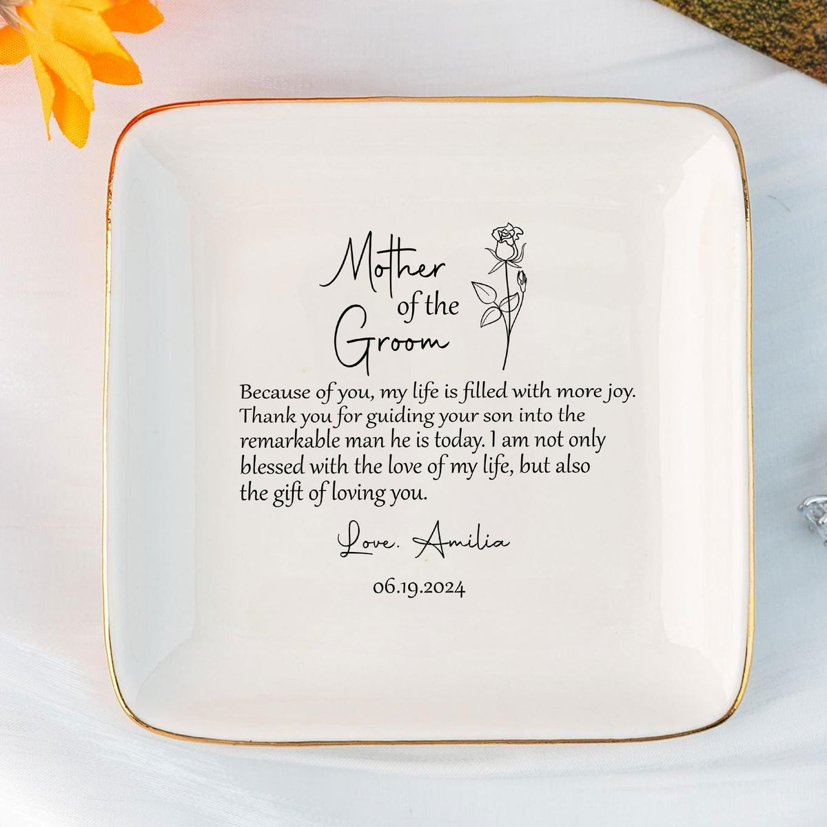 Personalized Ring Dish Mother Of Groom Customized Ceramic Jewelry Tray - LuthCreative
