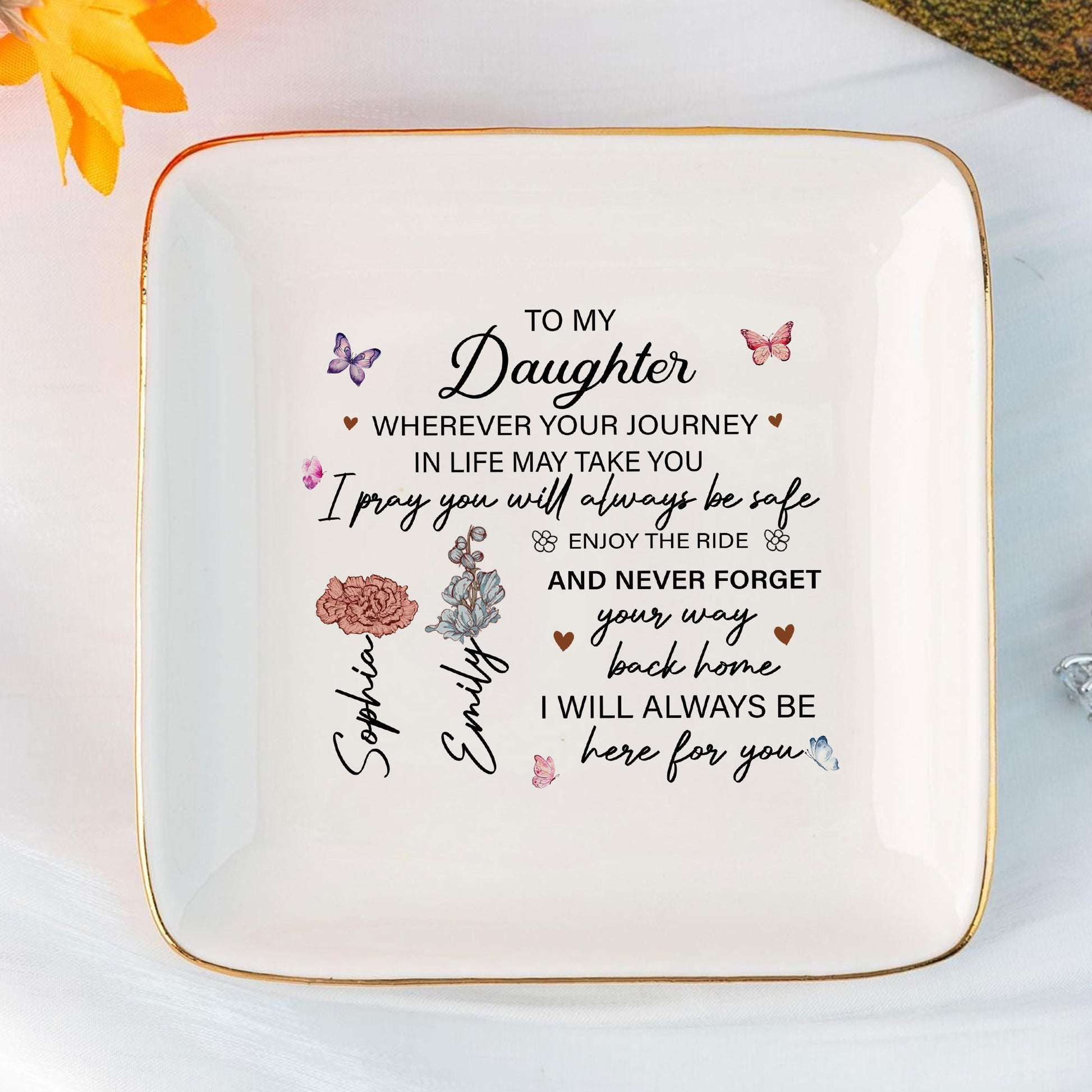 Personalized Ring Dish To My Daughter Wherever Your Journey Takes You Customized Ceramic Jewelry Tray, Gift For Daughter, Wedding Gift - LuthCreative