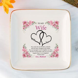 Personalized Ring Dish - 'To My Wife' Wedding Gift - Floral Wedding Jewelry Trays - Wedding Heart Ring Dish - LuthCreative