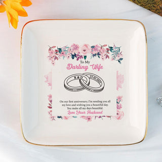 To My Darling Wife' Custom Ring Tray - Personalized Wedding Jewelry Dish - Romantic Gift - LuthCreative