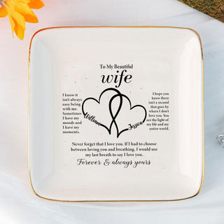 Personalized Ring Dish 'To My Beautiful Wife' - Custom Jewelry Holder - Romantic Wedding Day Gift for Bride - LuthCreative