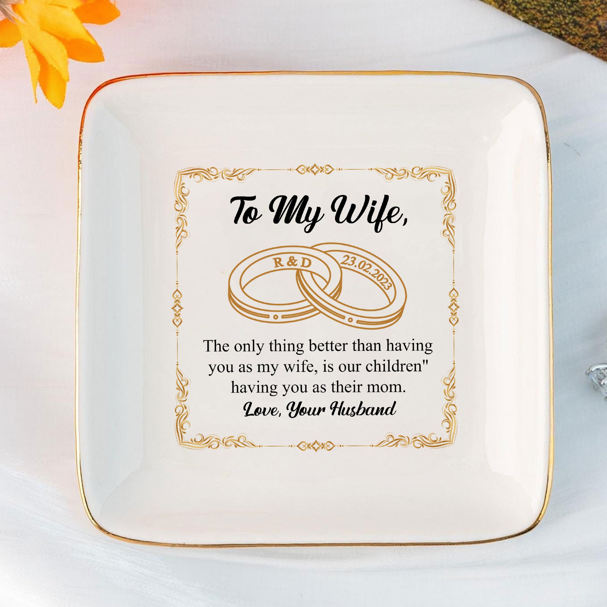 Beautiful Wife Ring Dish - Personalized Wedding Jewelry Holder - Custom Bridal Gift with Love Message - LuthCreative