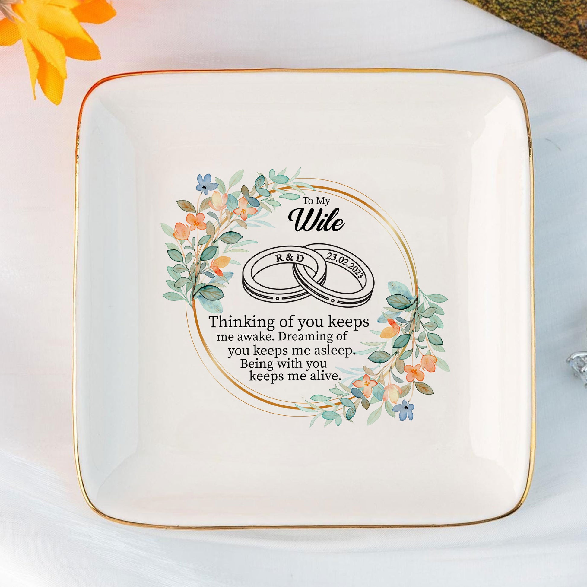 Custom Wedding Ring Dish - Personalized 'To My Wife' Jewelry Holder - Special Bridal Gift - LuthCreative