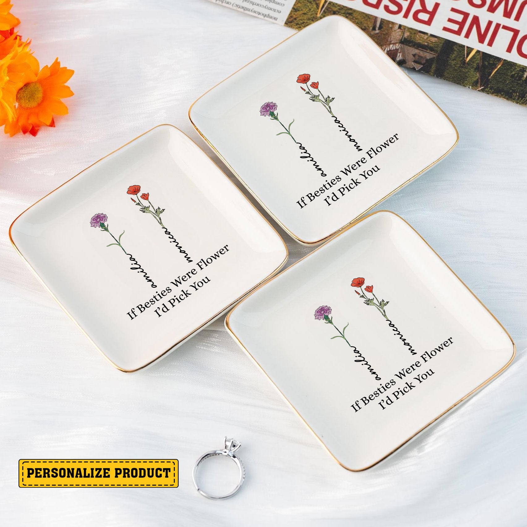 Personalized Ring Dish If Besties Were Flowers I'd Pick You Customized Ceramic Jewelry Dish, Gift For Friends - LuthCreative