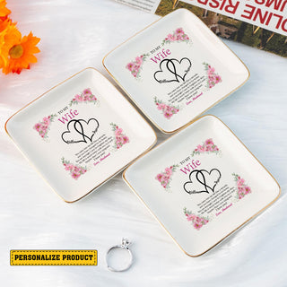 Personalized Ring Dish - 'To My Wife' Wedding Gift - Floral Wedding Jewelry Trays - Wedding Heart Ring Dish - LuthCreative