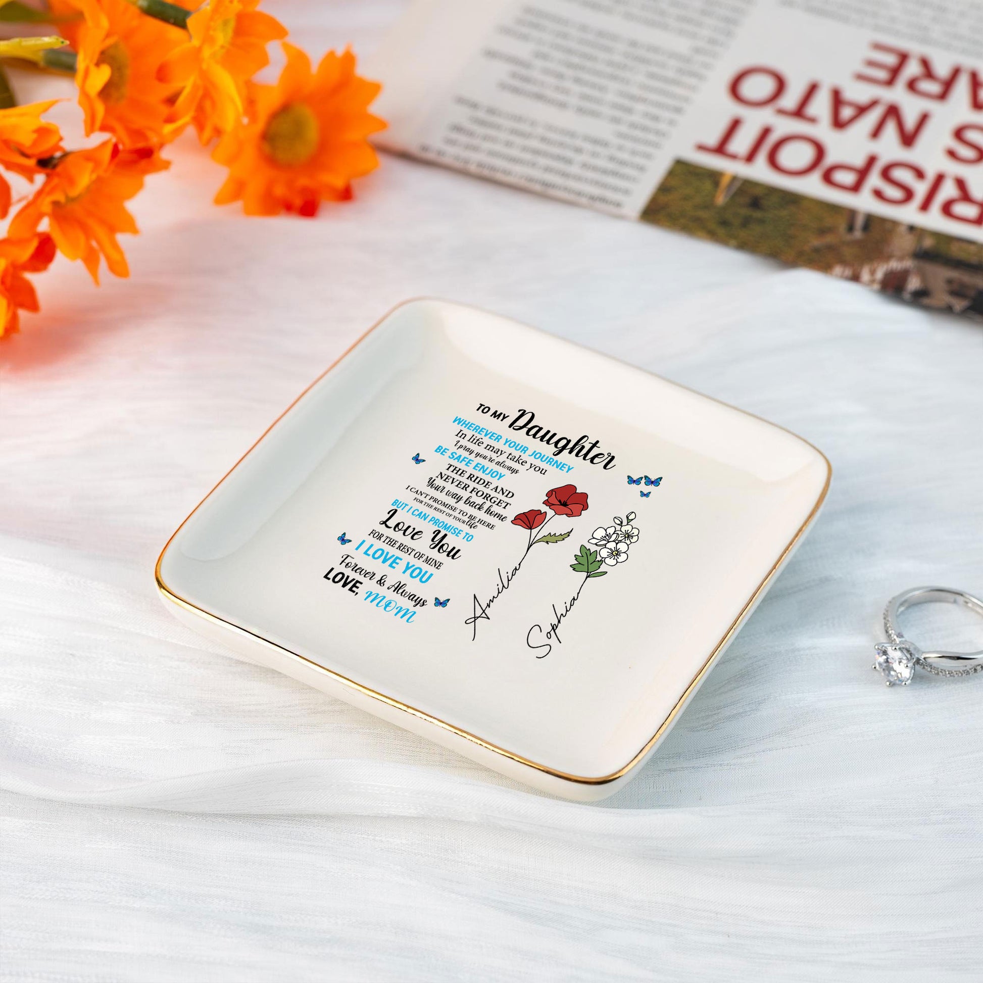 Personalized Ring Dish To My Daughter Wherever your journey in life Customized Ceramic Jewelry Tray, Gift For Daughter, Wedding Gift - LuthCreative