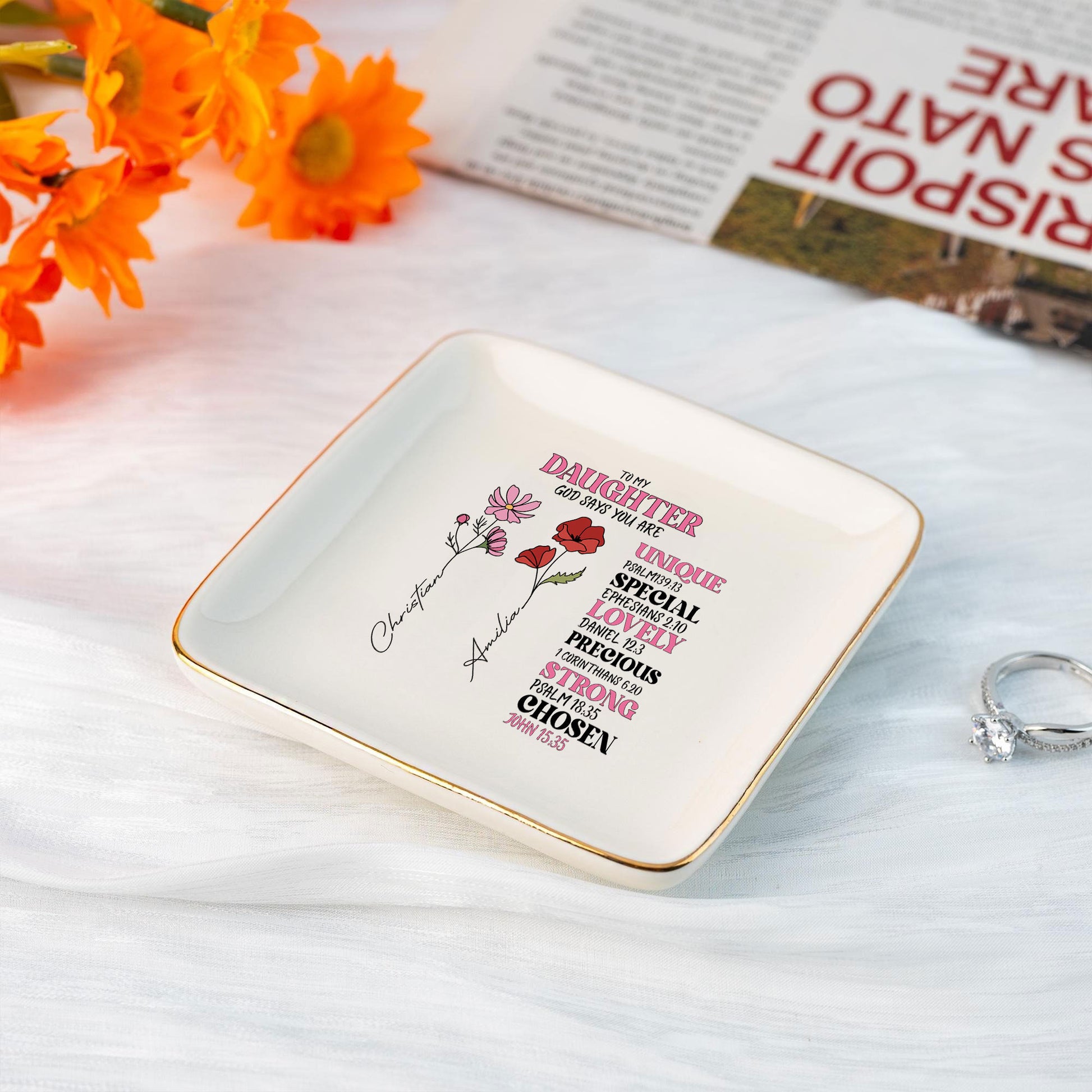 Personalized Ring Dish To My Daughter God Say You Are Customized Ceramic Jewelry Tray, Gift For Daughter, Wedding Gift - LuthCreative