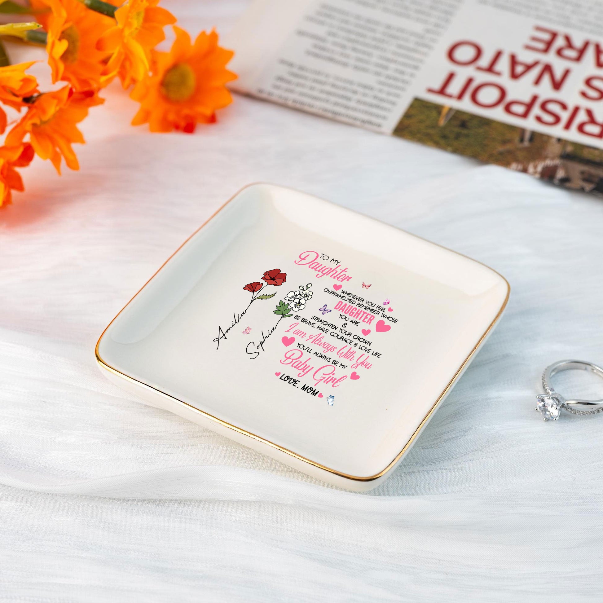 Personalized Ring Dish To My Daughter Customized Ceramic Jewelry Tray, Gift For Daughter, Wedding Gift - LuthCreative