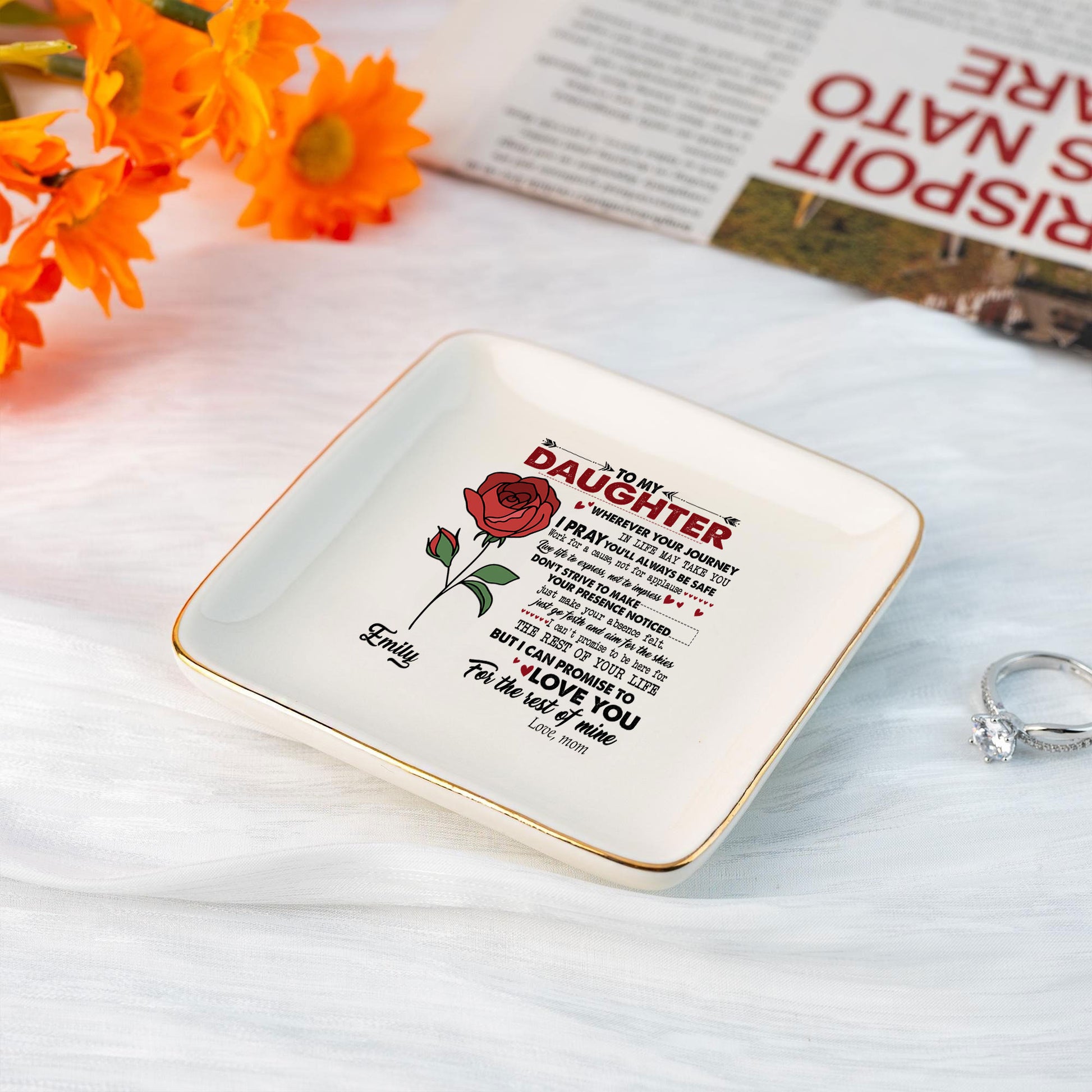 Personalized Ring Dish To My Daughter Wherever Your Journey In Life Customized Ceramic Jewelry Tray, Gift For Daughter, Wedding Gift - LuthCreative