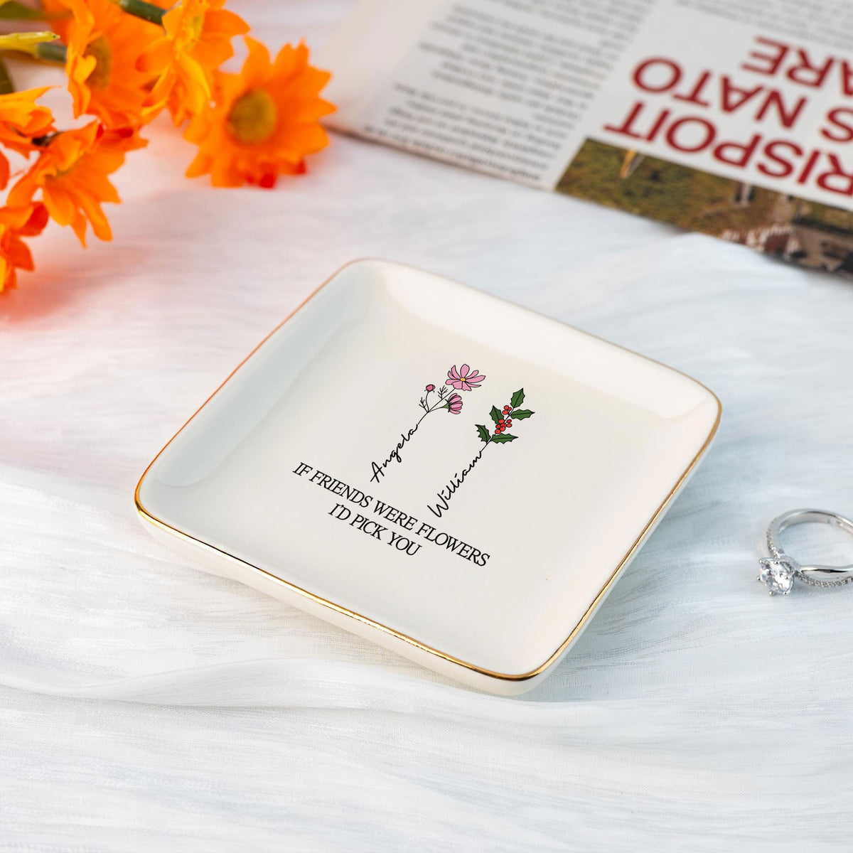 Personalized Ring Dish If Friends Were Flowers I'd Pick You  Customized Ceramic Jewelry Dish, Gift For Friends - LuthCreative