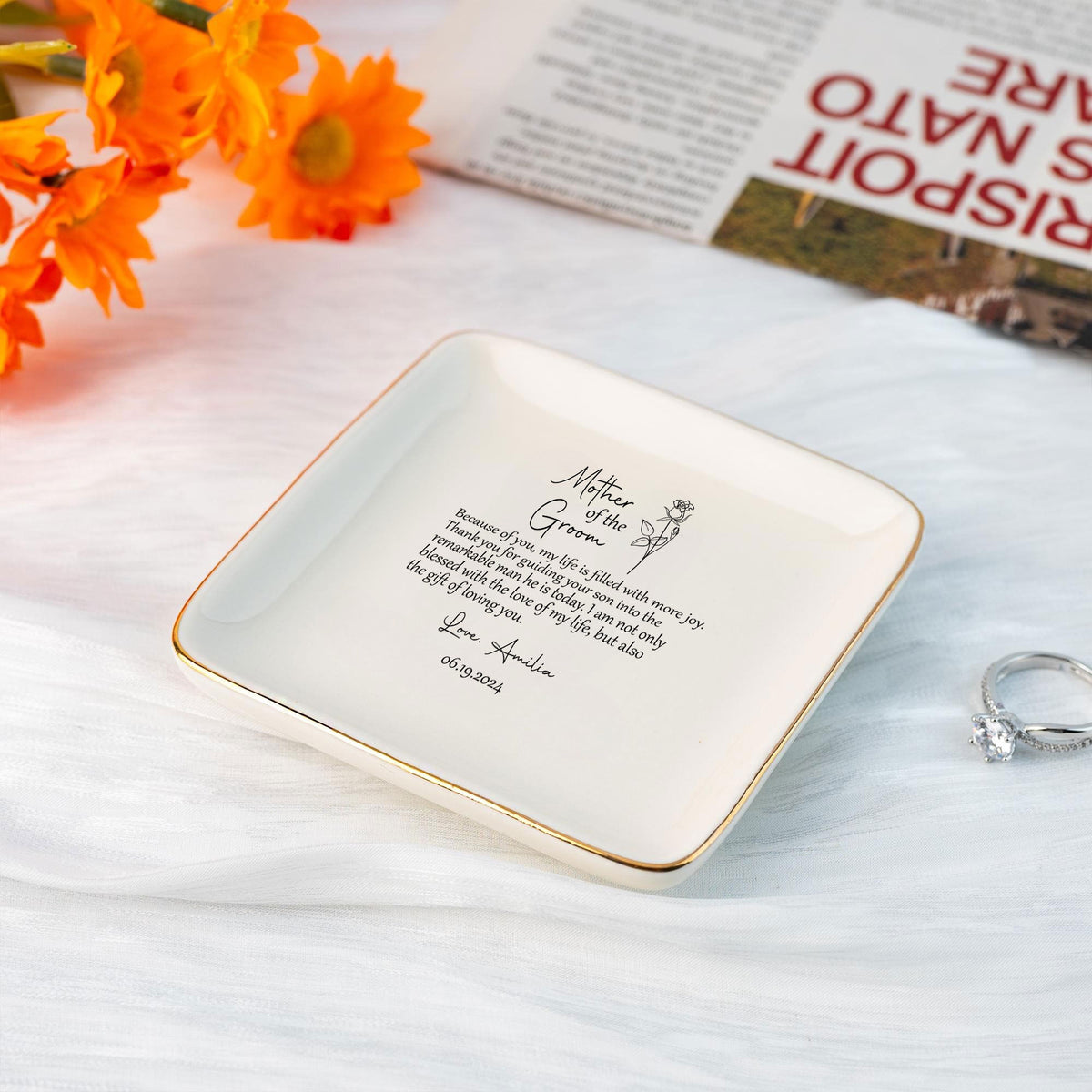 Personalized Ring Dish Mother Of Groom Customized Ceramic Jewelry Tray - LuthCreative