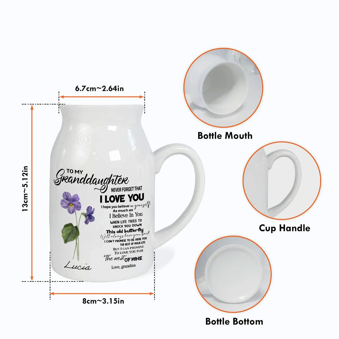 To My Granddaughter Never Forget Birth Flower Personalized Ceramic Vase