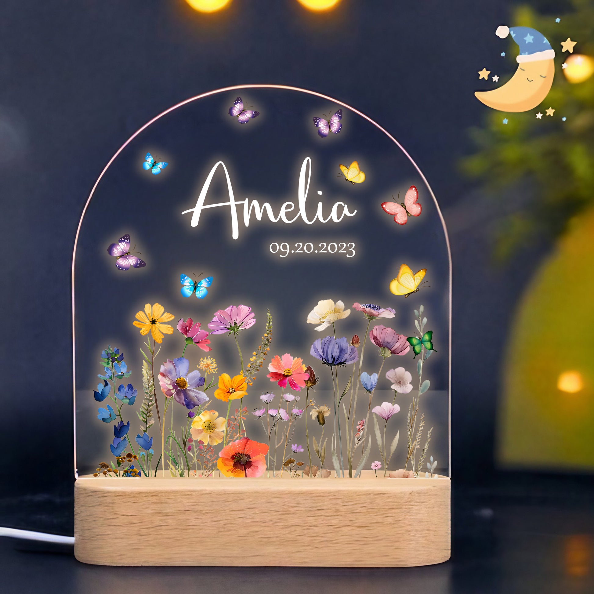 Custom Name Floral LED Night Light Lamp | Personalized Illuminated Portrait | Valentine's Day & Anniversary Couple Gift | Romantic LED Night Lamp - LuthCreative