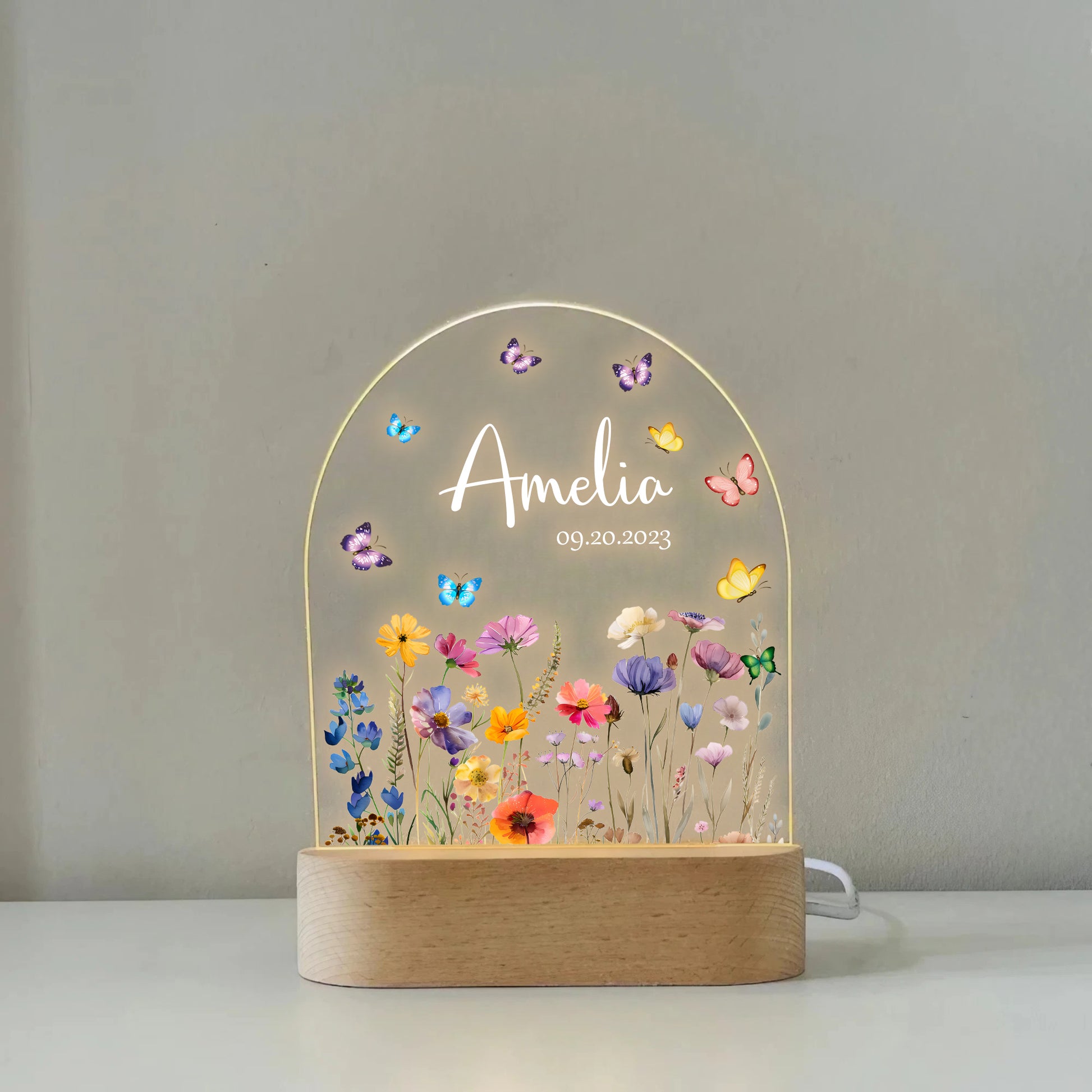 Custom Name Floral LED Night Light Lamp | Personalized Illuminated Portrait | Valentine's Day & Anniversary Couple Gift | Romantic LED Night Lamp - LuthCreative