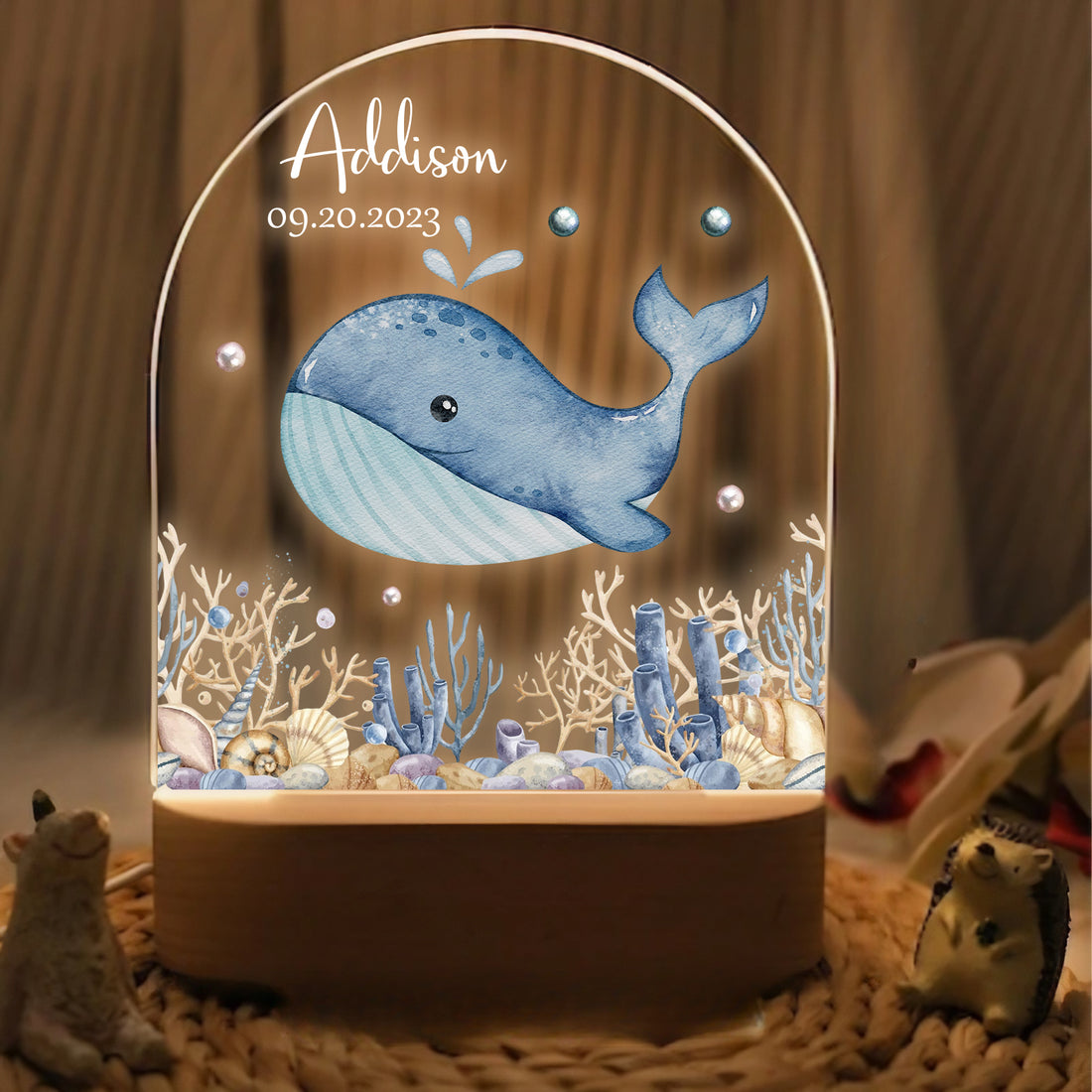 "Blue Whale" Custom LED Night Light Lamp | Personalized Ocean Portrait Light | Valentine's Day & Anniversary Couple Gift | Marine Theme LED Night Lamp - LuthCreative