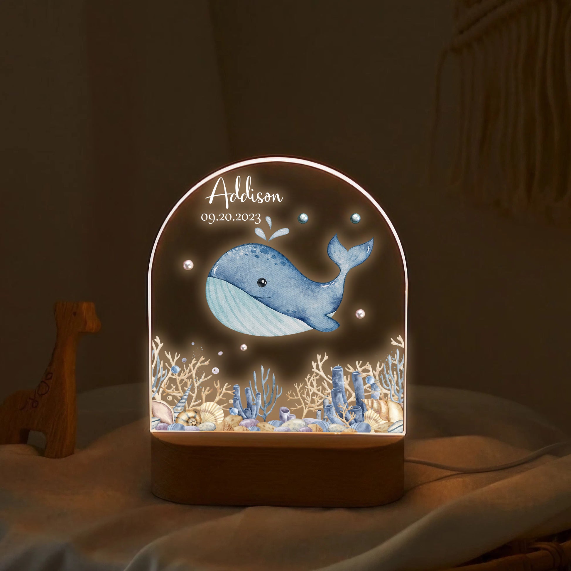 "Blue Whale" Custom LED Night Light Lamp | Personalized Ocean Portrait Light | Valentine's Day & Anniversary Couple Gift | Marine Theme LED Night Lamp - LuthCreative