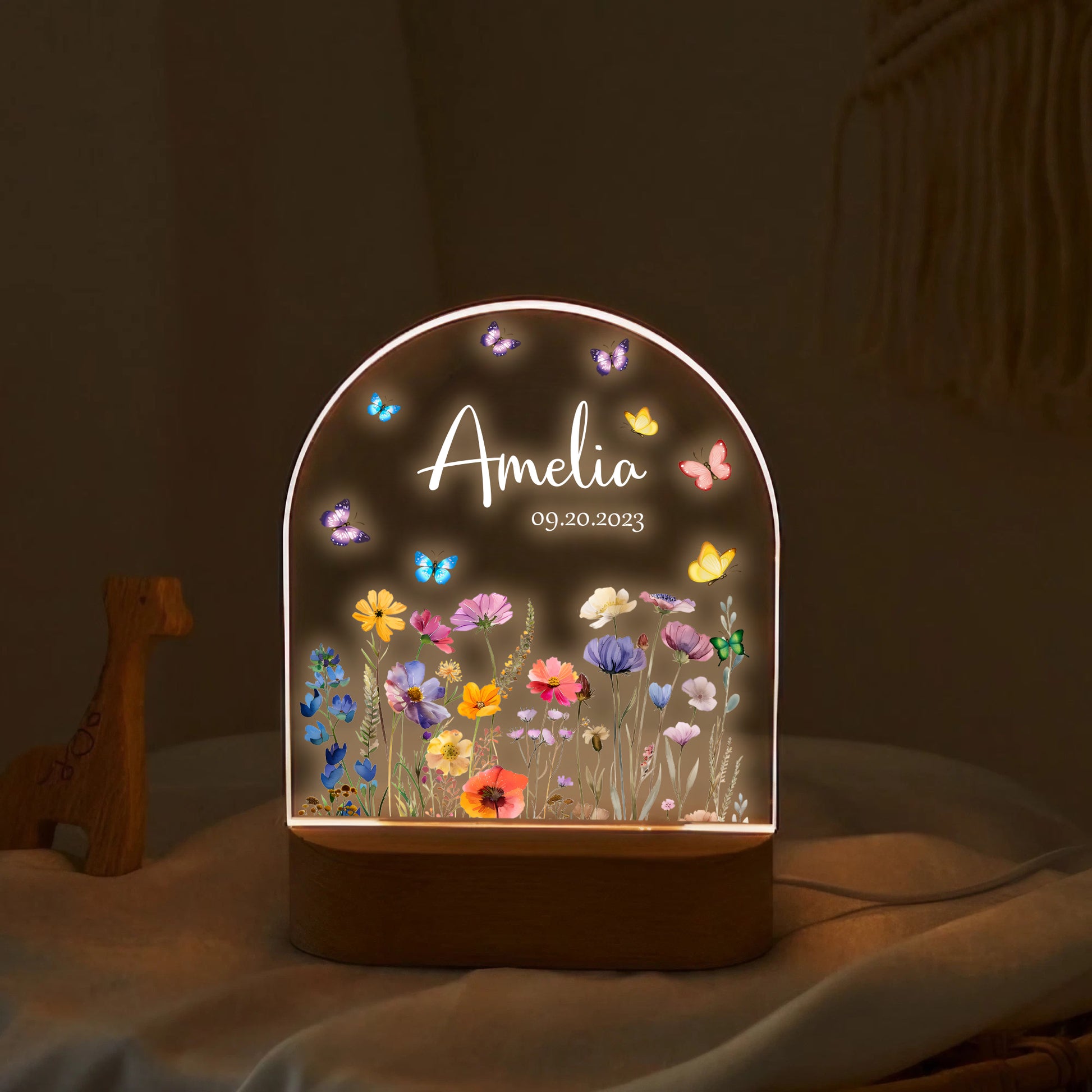 Custom Name Floral LED Night Light Lamp | Personalized Illuminated Portrait | Valentine's Day & Anniversary Couple Gift | Romantic LED Night Lamp - LuthCreative