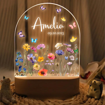 Custom Name Floral LED Night Light Lamp | Personalized Illuminated Portrait | Valentine's Day & Anniversary Couple Gift | Romantic LED Night Lamp - LuthCreative