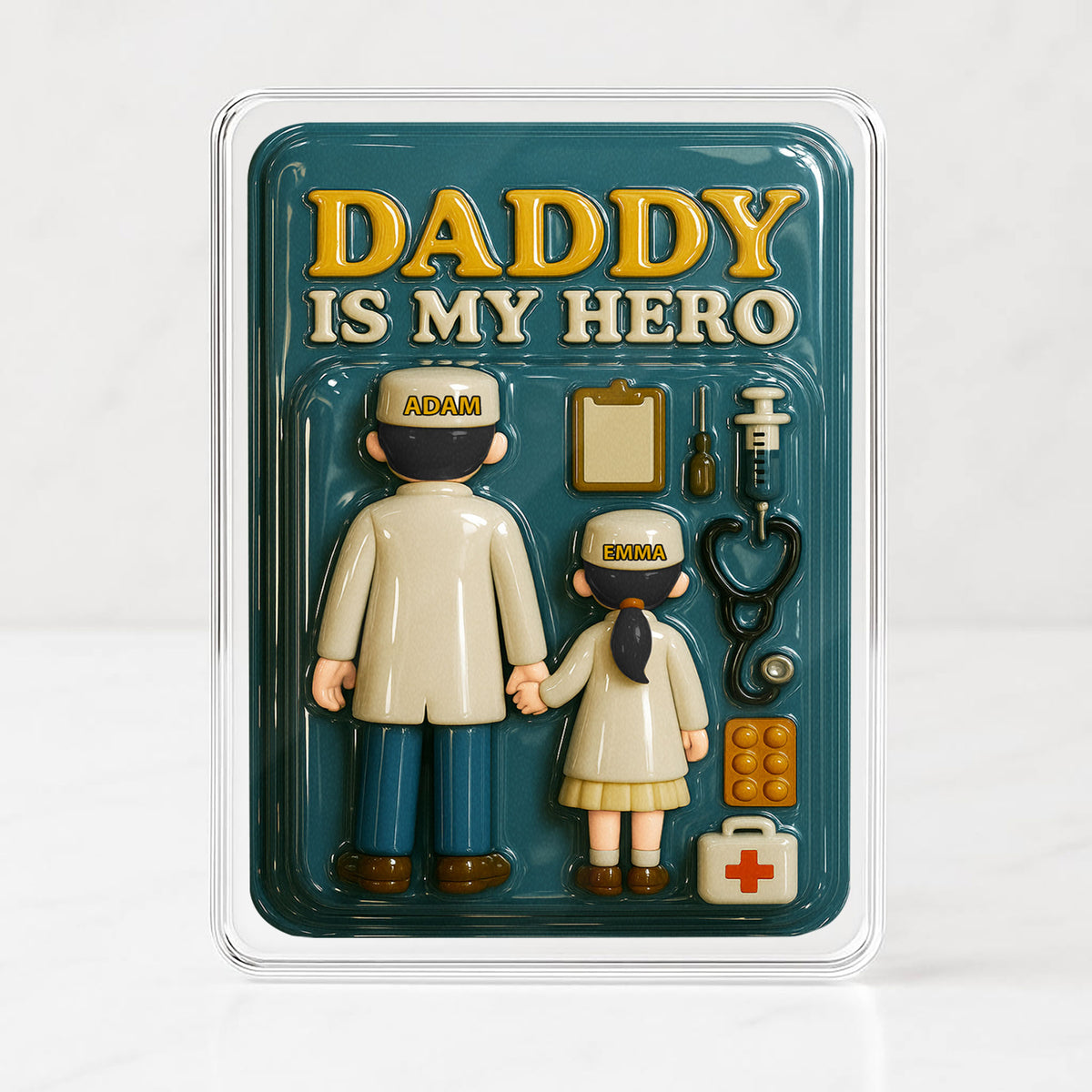 om Name Doctor Father's Day Gift - 3D "Daddy Is My Hero" Action Figure Plaque Decor