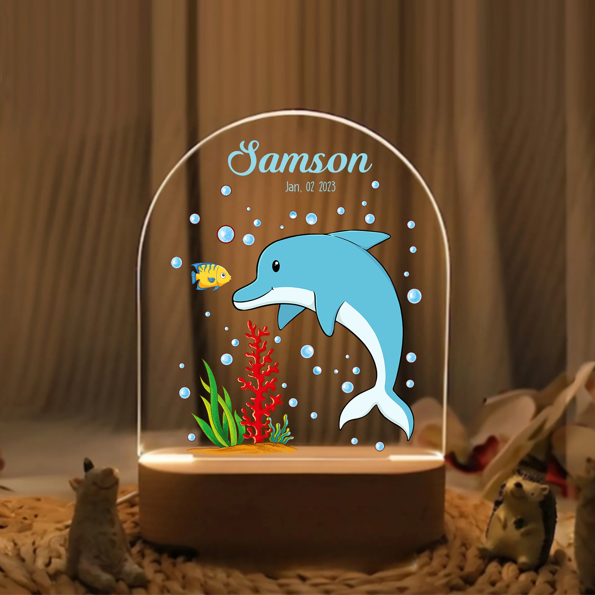 "Custom Name with Playful Dolphins" LED Night Light | Ocean Adventure Kids Gift - LuthCreative