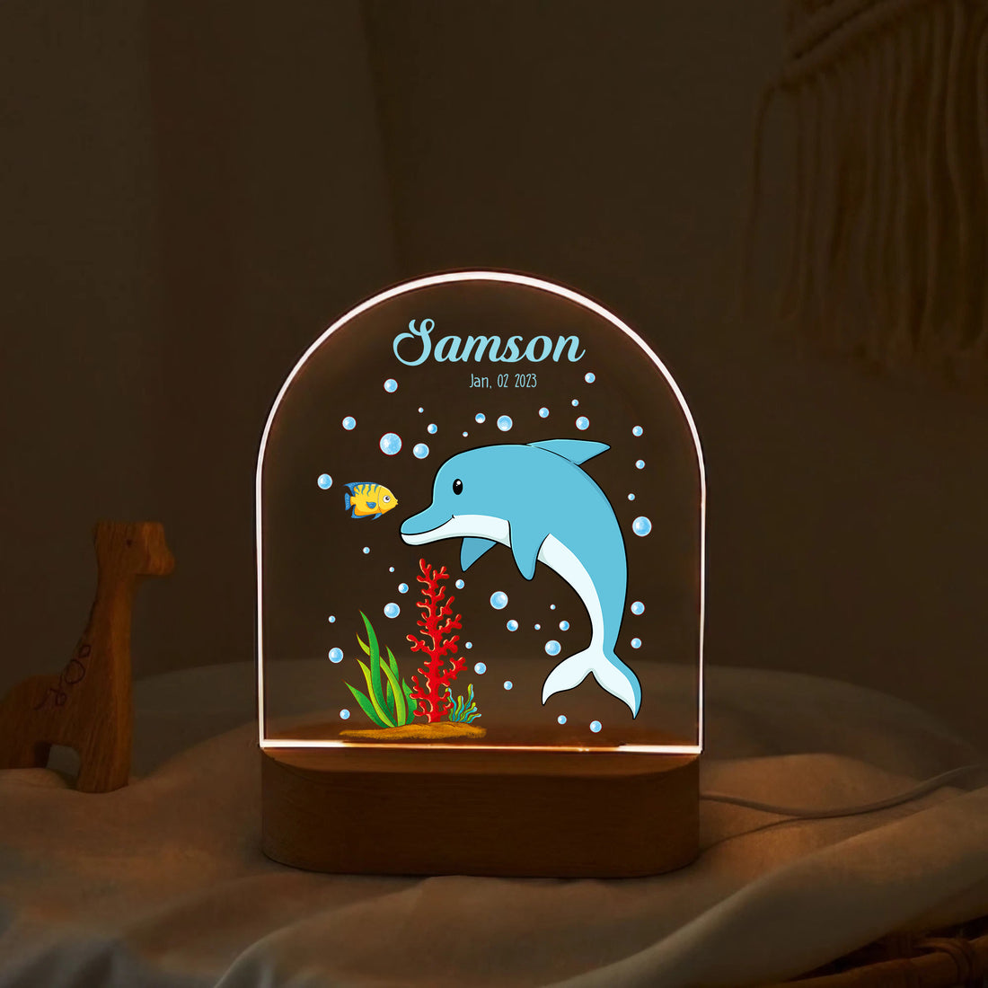 "Custom Name with Playful Dolphins" LED Night Light | Ocean Adventure Kids Gift - LuthCreative