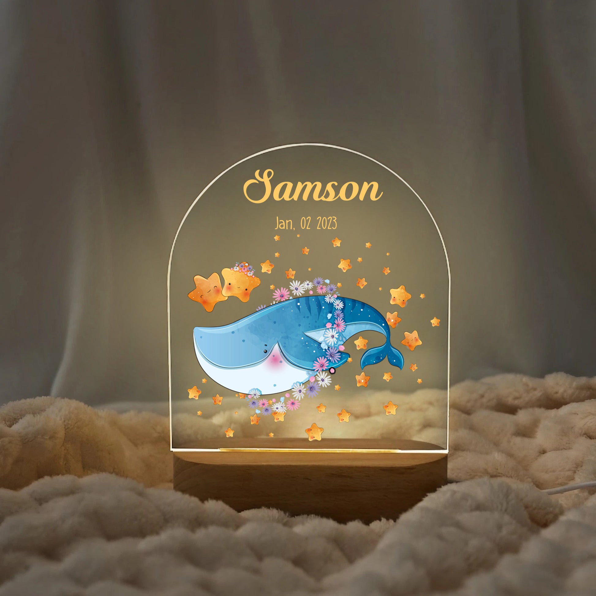 "Custom Name with Gentle Whale" LED Night Light | Ocean Kids Gift - LuthCreative