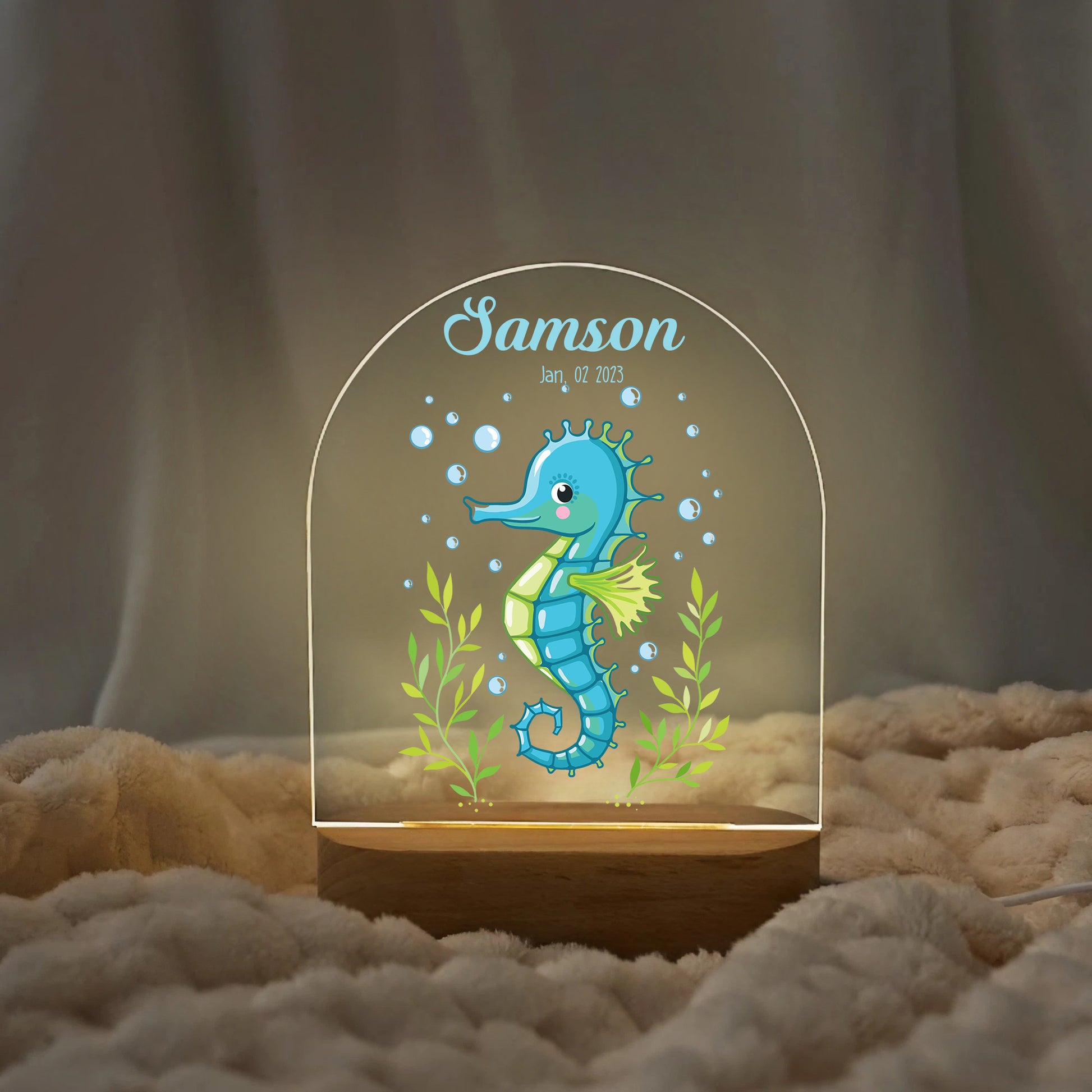 "Custom Name with Magical Seahorse" LED Night Light | Ocean-Themed Birthday & Valentine Gift - LuthCreative