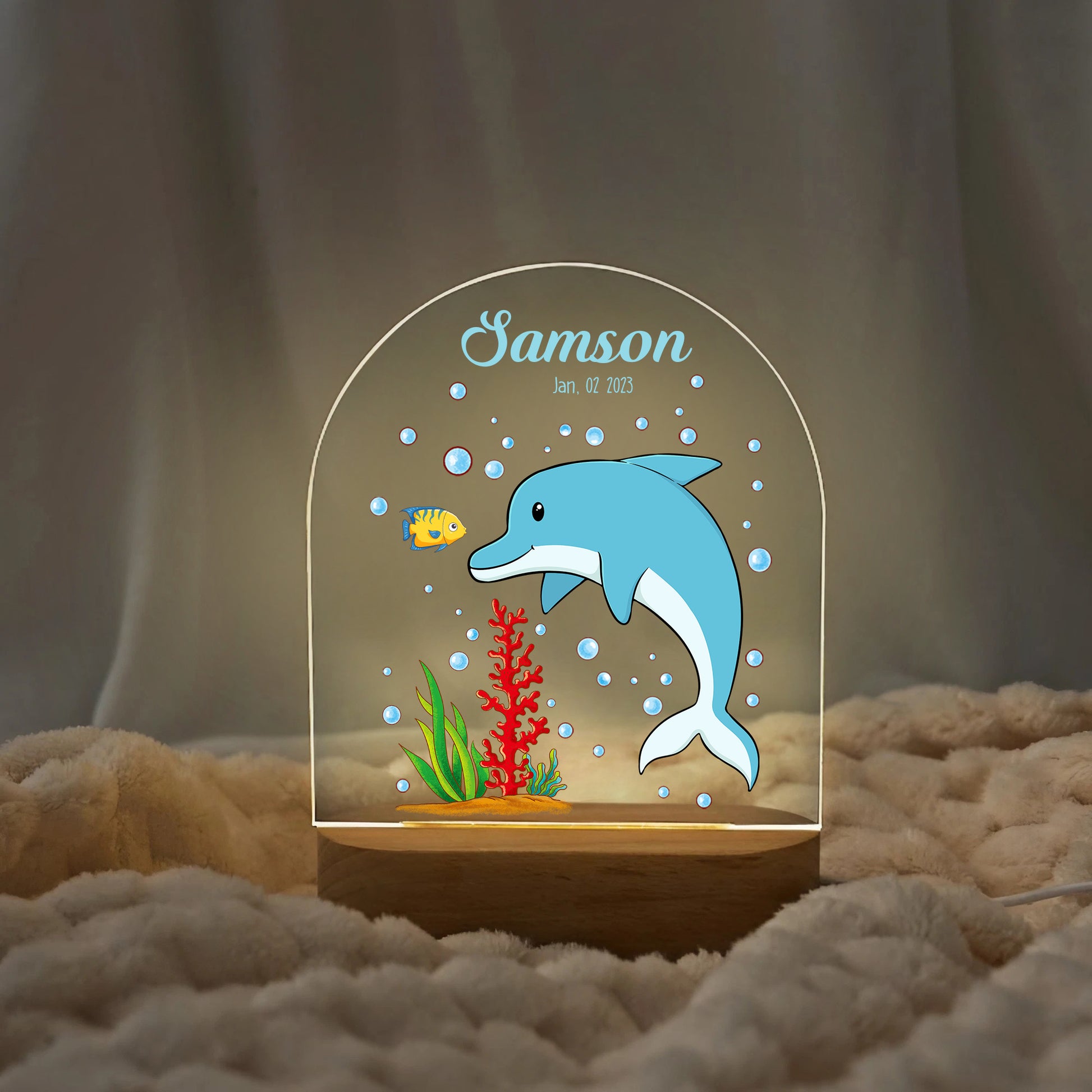 "Custom Name with Playful Dolphins" LED Night Light | Ocean Adventure Kids Gift - LuthCreative