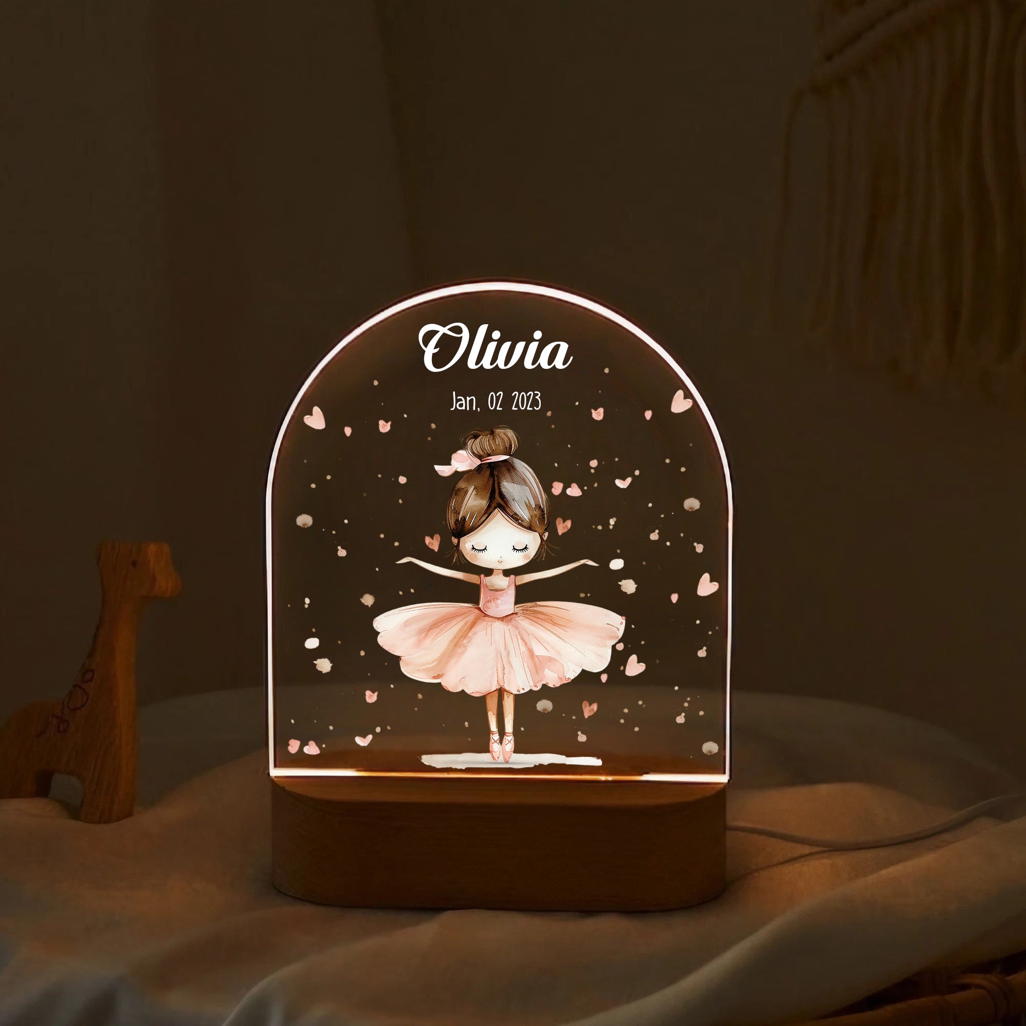 "Custom Name with Baby Ballerina in Pink" LED Night Light | Perfect Daughter's Birthday Gift - LuthCreative