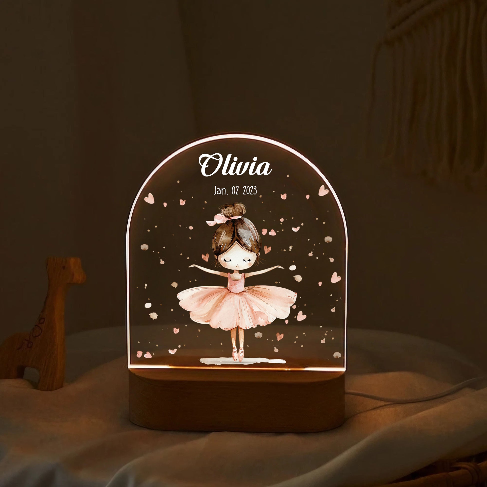 "Custom Name with Baby Ballerina in Pink" LED Night Light | Perfect Daughter's Birthday Gift - LuthCreative