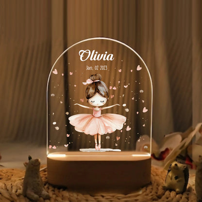 "Custom Name with Baby Ballerina in Pink" LED Night Light | Perfect Daughter's Birthday Gift - LuthCreative