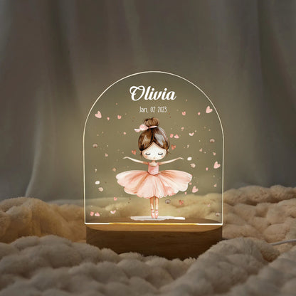 "Custom Name with Baby Ballerina in Pink" LED Night Light | Perfect Daughter's Birthday Gift - LuthCreative