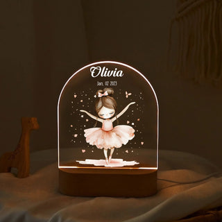 "Custom Name with Baby Ballerina in Pink" LED Night Light | Perfect Birthday Gift & Valentine Gift - LuthCreative