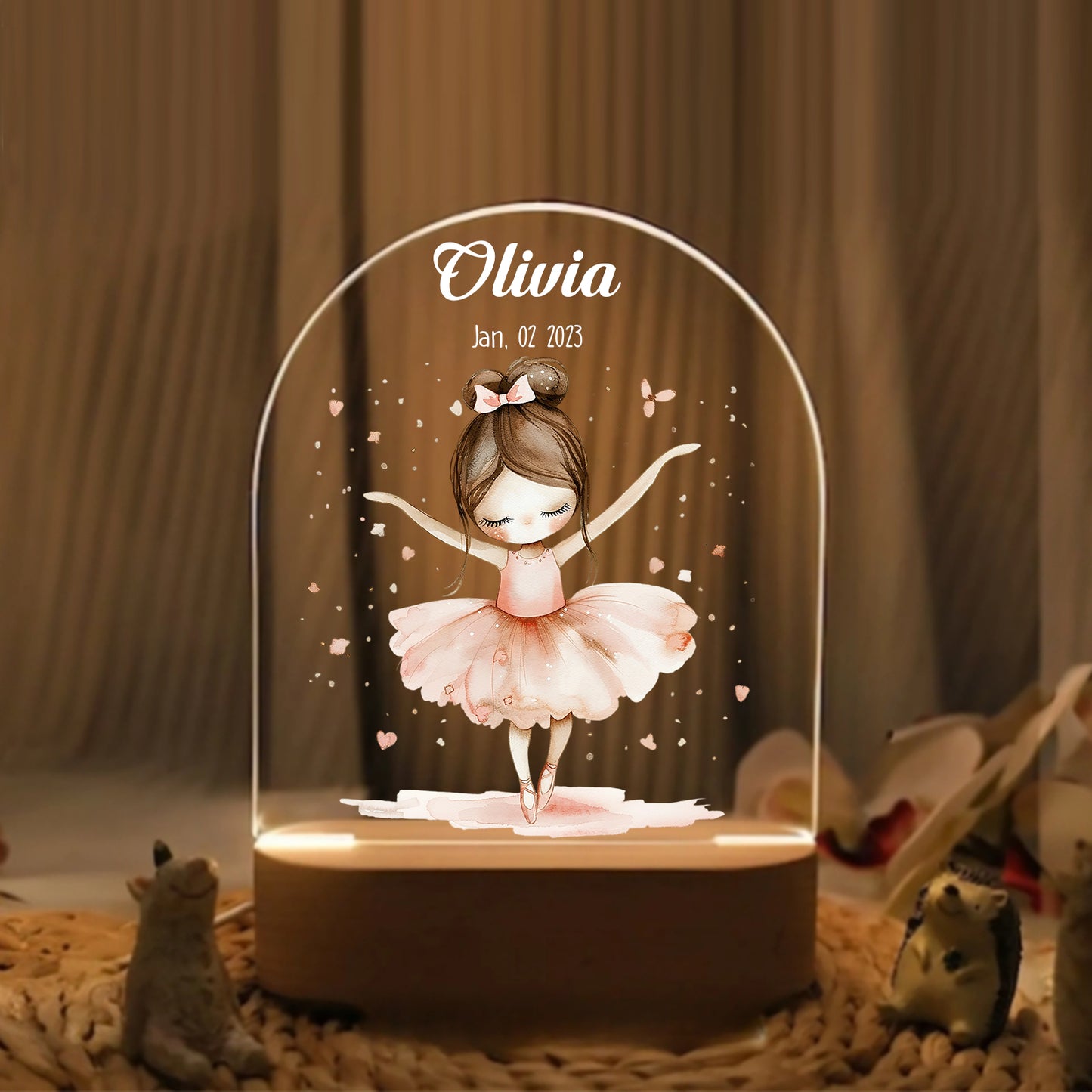 "Custom Name with Baby Ballerina in Pink" LED Night Light | Perfect Birthday Gift & Valentine Gift - LuthCreative