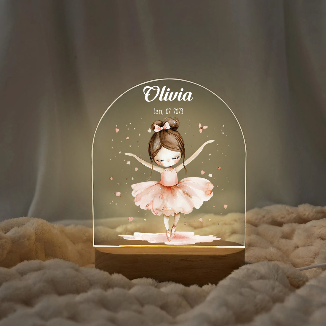 "Custom Name with Baby Ballerina in Pink" LED Night Light | Perfect Birthday Gift & Valentine Gift - LuthCreative