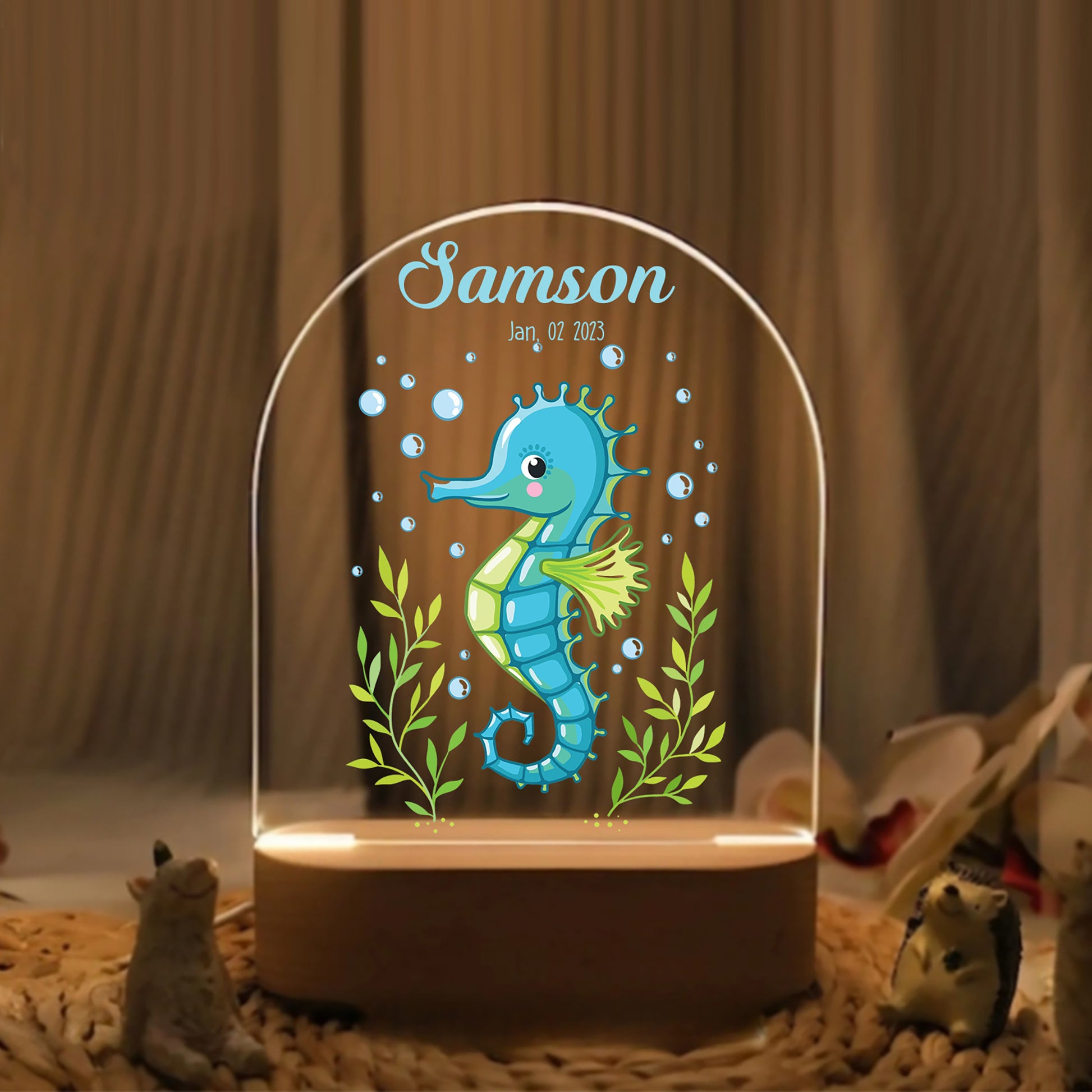 "Custom Name with Magical Seahorse" LED Night Light | Ocean-Themed Birthday & Valentine Gift - LuthCreative