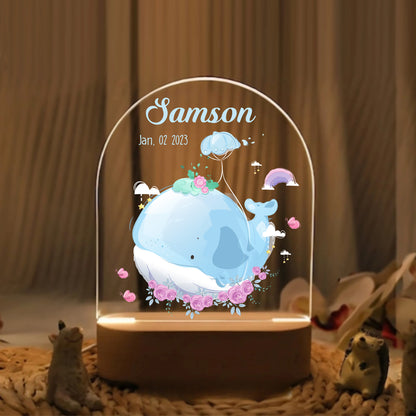 "Custom Name with Flying Whale & Rainbow" LED Night Light | Perfect Kids Gift - LuthCreative