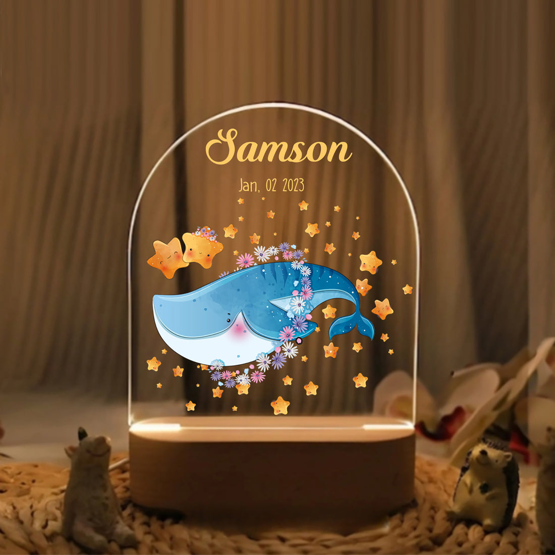 "Custom Name with Gentle Whale" LED Night Light | Ocean Kids Gift - LuthCreative