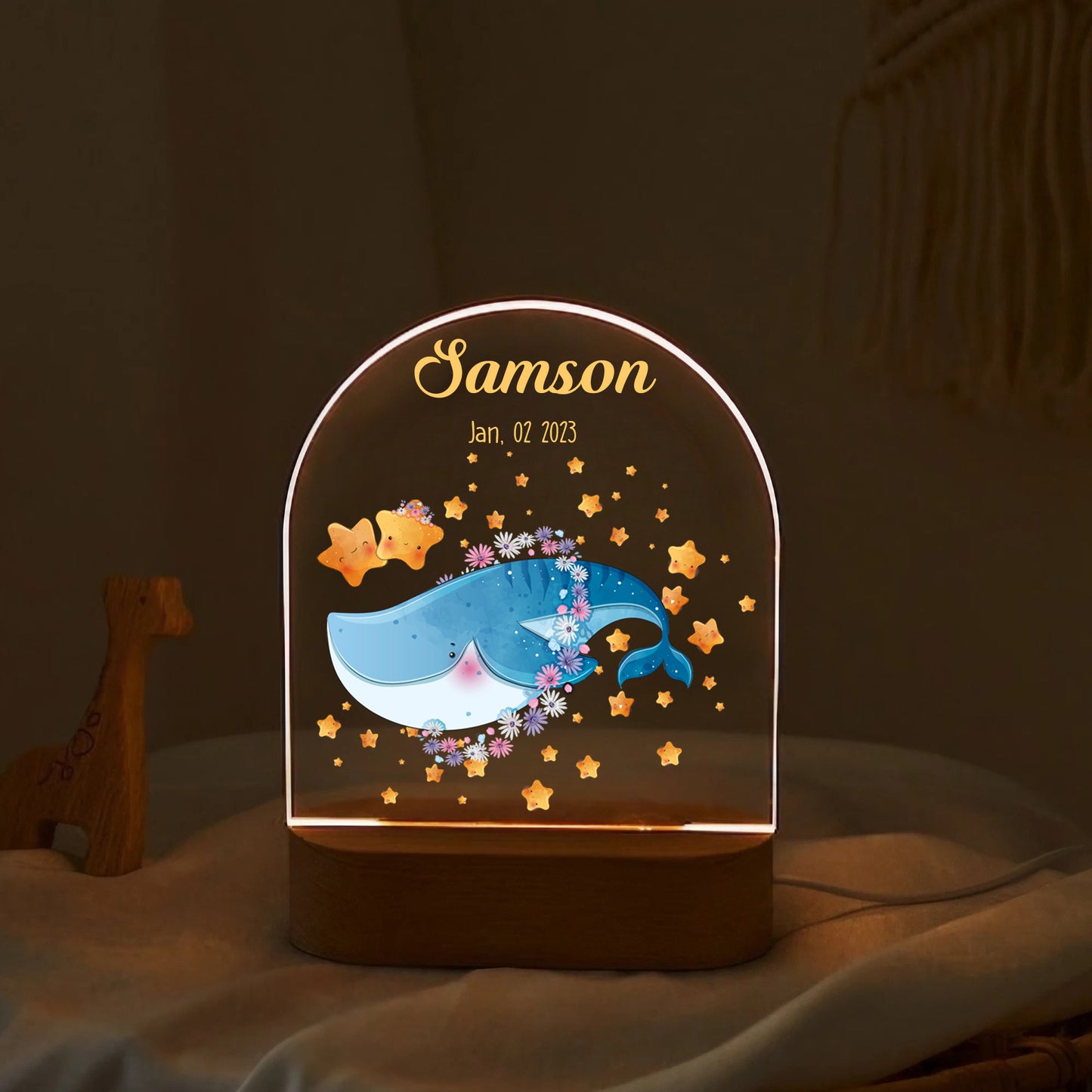 "Custom Name with Gentle Whale" LED Night Light | Ocean Kids Gift - LuthCreative