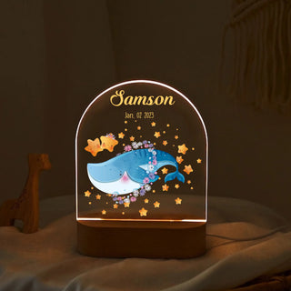 "Custom Name with Gentle Whale" LED Night Light | Ocean Kids Gift - LuthCreative