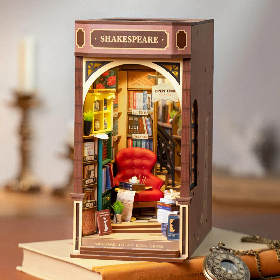 DIY Book Nook Kit: Shakespeare's Traditional Bookstore with Cozy Reading Chair